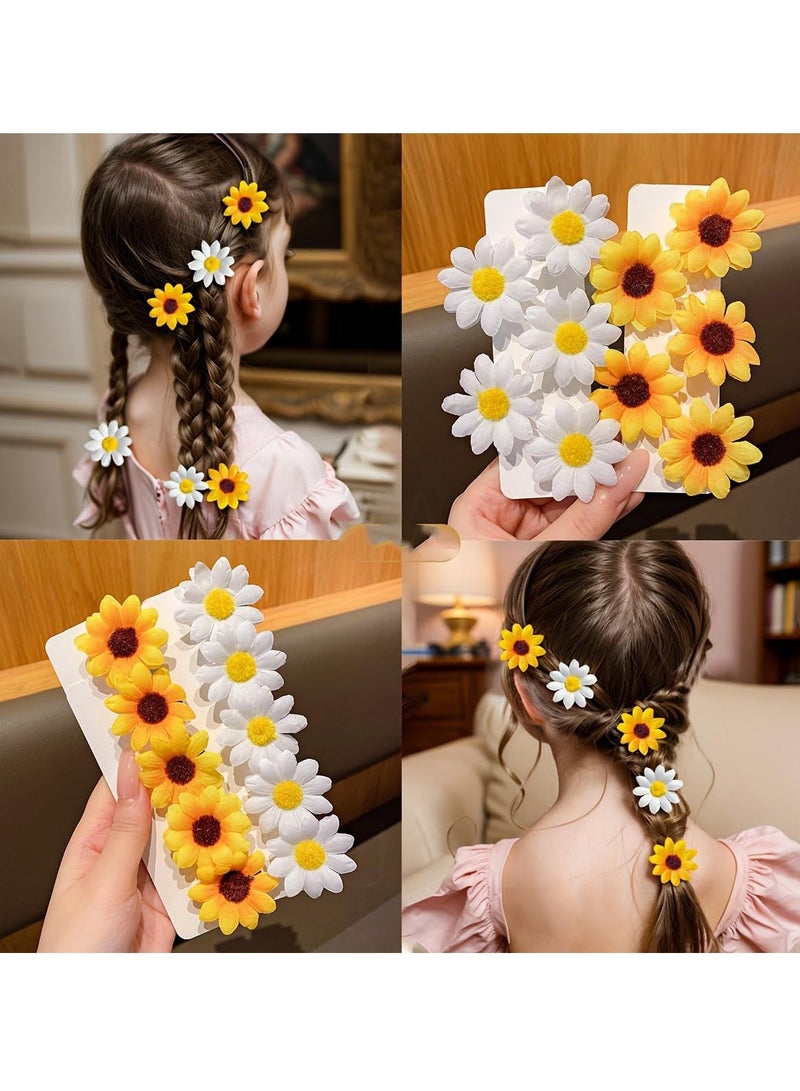 مشابك شعر زهور صغيرة, إكسسوارات شعر دوار الشمس والأقحوان للنساء, تصميم مضاد للانزلاق, لتصفيف الشعر اليومي, مناسبة للشعر الخفيف, (أصفر وأبيض 10 قطع) - Image 1