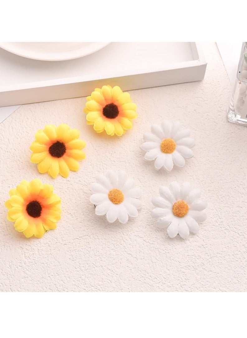 مشابك شعر زهور صغيرة, إكسسوارات شعر دوار الشمس والأقحوان للنساء, تصميم مضاد للانزلاق, لتصفيف الشعر اليومي, مناسبة للشعر الخفيف, (أصفر وأبيض 10 قطع) - Image 2