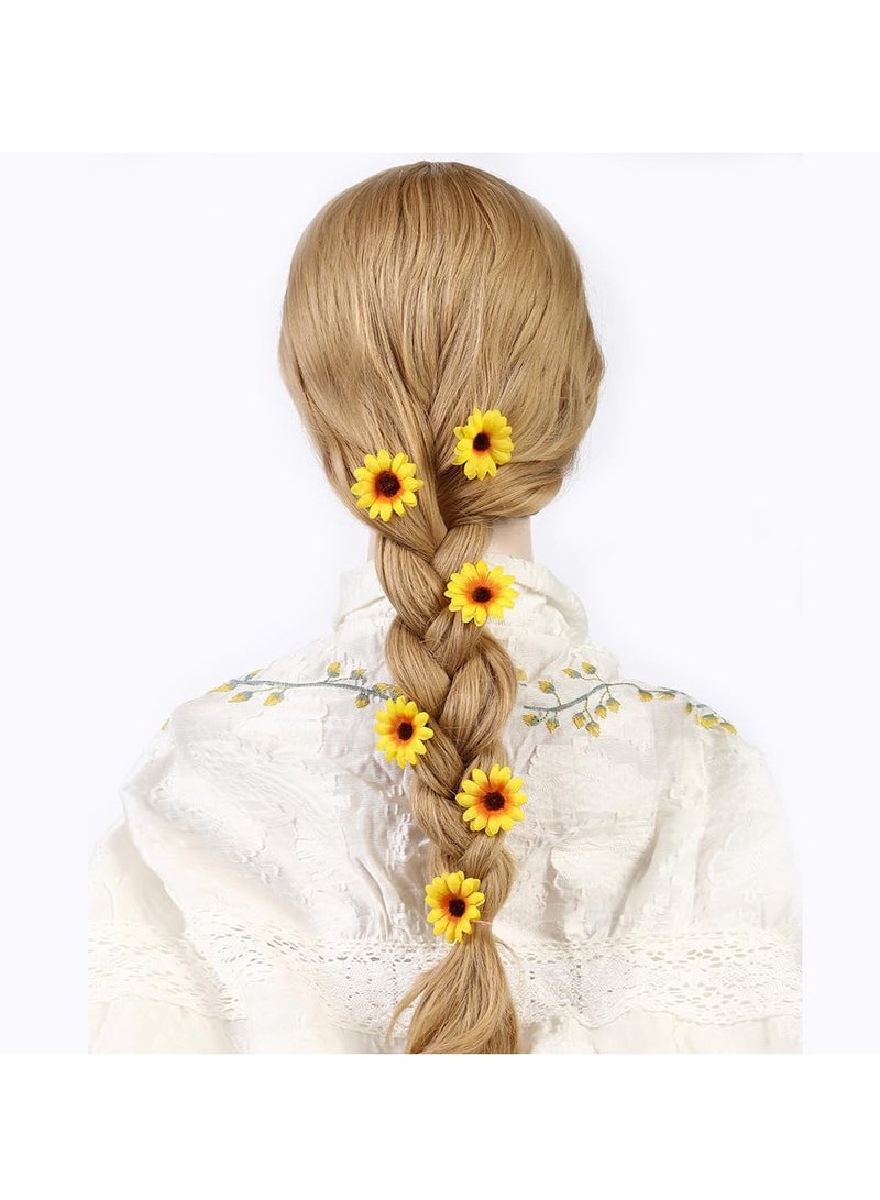 مشابك شعر زهور صغيرة, إكسسوارات شعر دوار الشمس والأقحوان للنساء, تصميم مضاد للانزلاق, لتصفيف الشعر اليومي, مناسبة للشعر الخفيف, (أصفر وأبيض 10 قطع) - Image 3