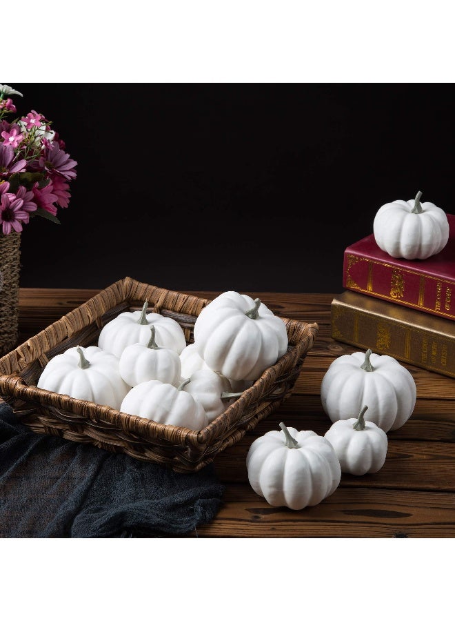 Ogrmar 12 Pack Artificial Assorted Pumpkins, Mini Fake Pumpkins Artificial Vegetables for Halloween,Harvest Thanksgiving Party Decor (White) - Image 2