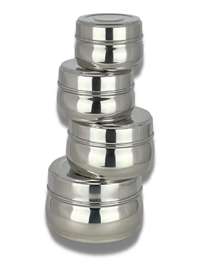 CALOPE Set Of 4 Stainless Steel Jar/Kitchen Dabbi/Food Grade Conatiner/Canister/Poori Dabba For Hot & Fridge Storage (750Ml, 550Ml, 350Ml, 175Ml)- Belly Shaped Flat Base With Lid, Blue-Green - Image 1