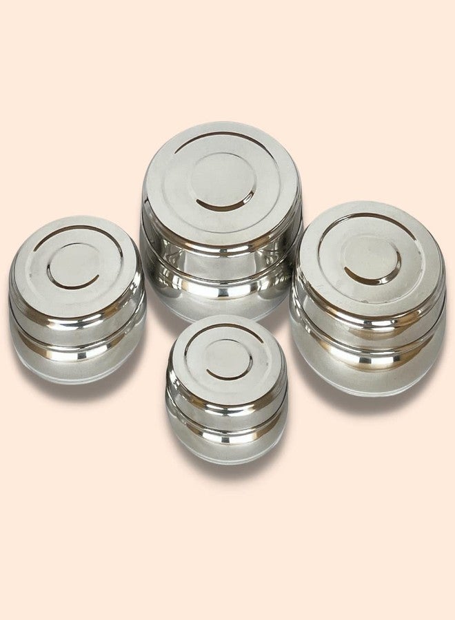 CALOPE Set Of 4 Stainless Steel Jar/Kitchen Dabbi/Food Grade Conatiner/Canister/Poori Dabba For Hot & Fridge Storage (750Ml, 550Ml, 350Ml, 175Ml)- Belly Shaped Flat Base With Lid, Blue-Green - Image 2