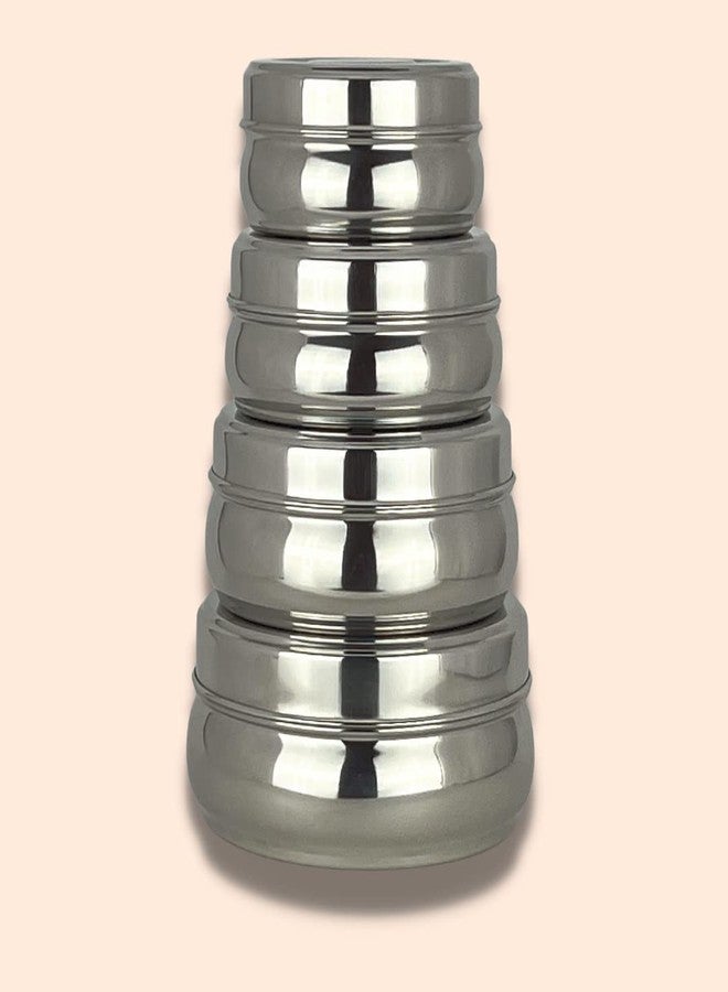 CALOPE Set Of 4 Stainless Steel Jar/Kitchen Dabbi/Food Grade Conatiner/Canister/Poori Dabba For Hot & Fridge Storage (750Ml, 550Ml, 350Ml, 175Ml)- Belly Shaped Flat Base With Lid, Blue-Green - Image 3