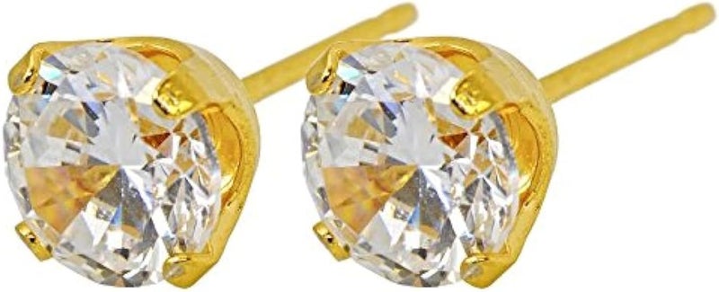 Caflon Gold Plated Cubic Zirconia Birthstone Stylish & Comfortable Surgical Steel Earrings - 6mm