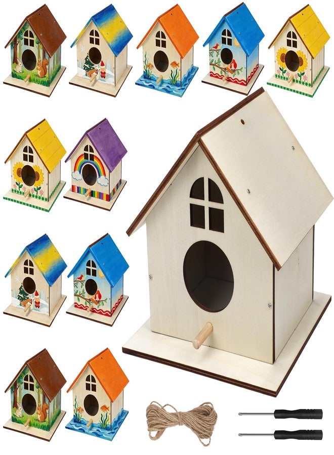 Entallor 12 Pack Wooden DIY Birdhouse Kit for Kids Adults, Thickened Double-Layer Wood with Screwdrivers, Nails, Ropes, Easy Build & Paint Arts and Crafts Set for Backyard Garden Bird Watching - Image 1