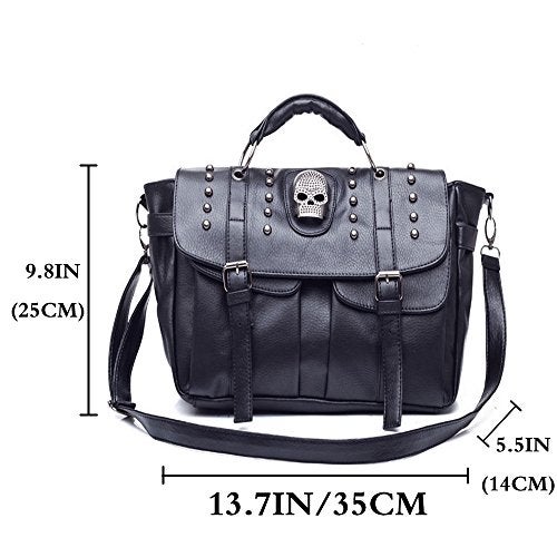 FiveloveTwo Personality Womens Handbag Purse Skull Rivet Top Handle Shoulder Crossbody Bag Middle Punk Satchel Tote Black… - Image 2