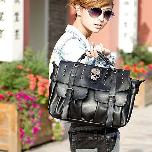 FiveloveTwo Personality Womens Handbag Purse Skull Rivet Top Handle Shoulder Crossbody Bag Middle Punk Satchel Tote Black… - Image 5