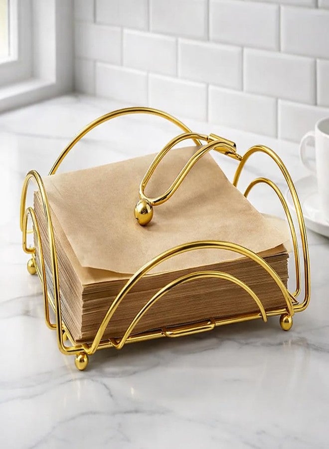 CentraLit Gold Napkin Holder for Dining Table | Modern Metal Tissue Holder with Weighted Arm for Kitchen, Tabletop & Parties | Premium Decorative Paper Napkin Stand (Golden Finish) - Image 1