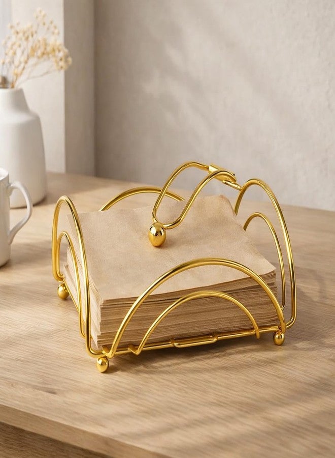 CentraLit Gold Napkin Holder for Dining Table | Modern Metal Tissue Holder with Weighted Arm for Kitchen, Tabletop & Parties | Premium Decorative Paper Napkin Stand (Golden Finish) - Image 3