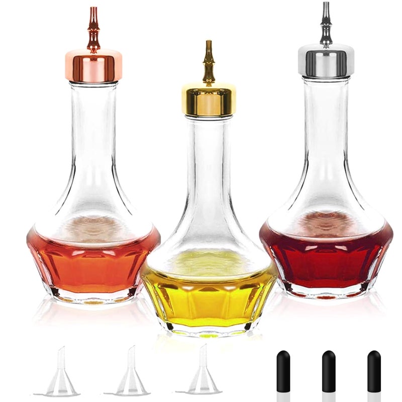 LINALL Bitters Bottle Set of 3-1.7oz/50ml Dasher Bottles with Gold Rose Gold and Matte Black Dasher Top Professional Bar Tool for Making Craft Home Bar and Restaurant - Image 1