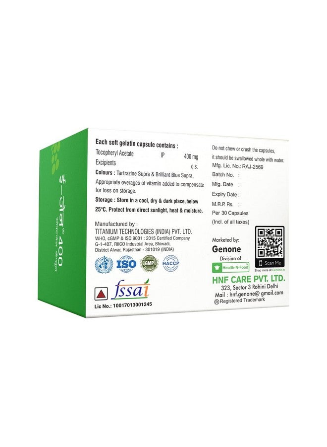 genone GENONE E-Gen 400 Vitamin E Capsule for Glowing Face, Skin and Hair Nutrition (30 Capsules) - Image 2