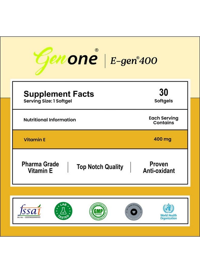 genone GENONE E-Gen 400 Vitamin E Capsule for Glowing Face, Skin and Hair Nutrition (30 Capsules) - Image 3