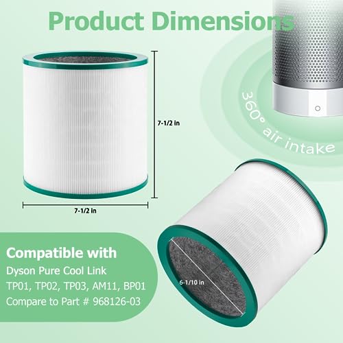 Improvedhand Air Purifier Filter Replacement for Dyson TP01 TP02 TP03 BP01, Compatible with Dyson Pure Cool Link Tower Air Purifier, HEPA 360° Glass Air Purifier Filter,Compare to 968126-03,Pack of 2 - Image 2
