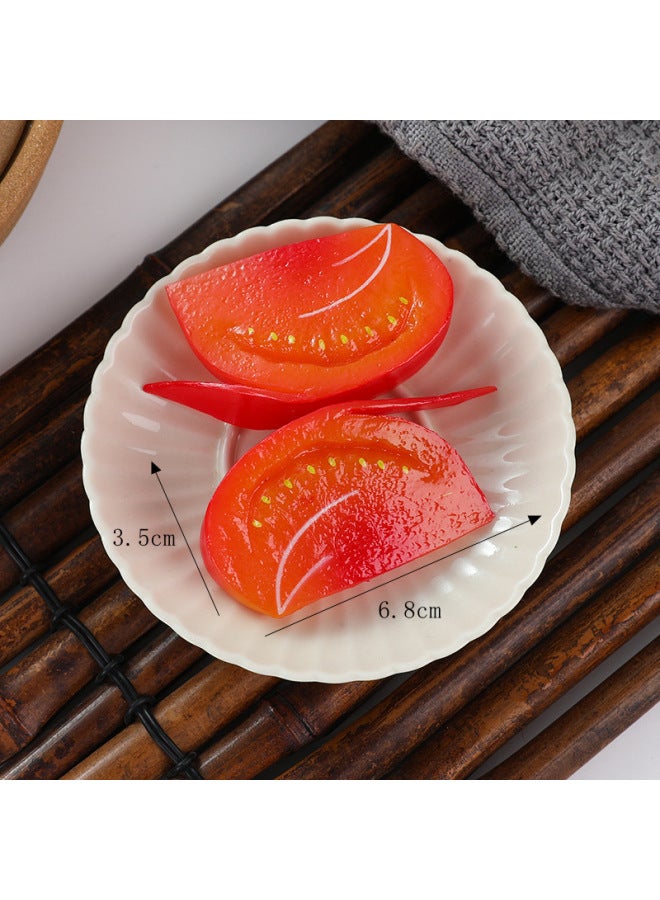 Special Simulation Fruit Slice Model Banana Slice Yellow Peach Watermelon Slice Kiwi Fruit Slice Apple Slice Pineapple-Color:Tomato Block (model)-Specifications:1:1 Physical Size  - Image 1