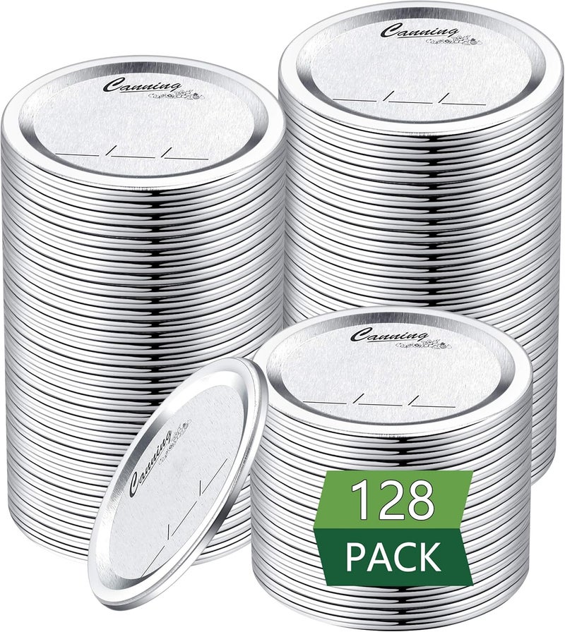 EvaHab 128-Count, Regular Mouth Canning Lids for Ball, Kerr Jars - Split-Type Metal Mason Jar Lids for Canning - Food Grade Material, 100% Fit & Airtight for Regular Mouth Jars - Image 1