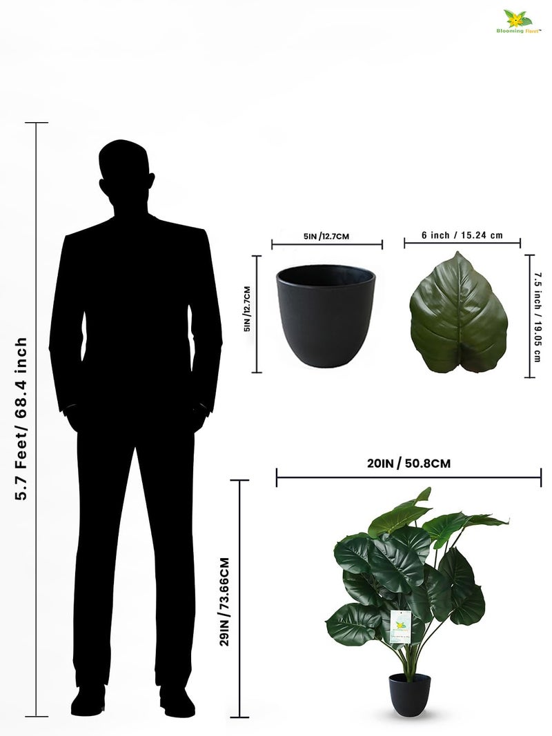 Blooming Floret Artificial Philodendron Plant with Basic Black Pot | 18 Green Leaves | Big Ornamental Plant for Interior Decor/Home Decor/Office Decor | 63.5 cm Tall Tropical Plant - Image 3