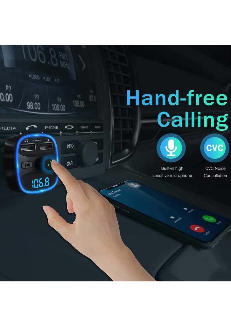 FM Transmitter, Bluetooth FM Transmitter Wireless Radio Adapter Car Kit with Dual USB Charging Car Charger MP3 Player Support TF Card & USB Disk