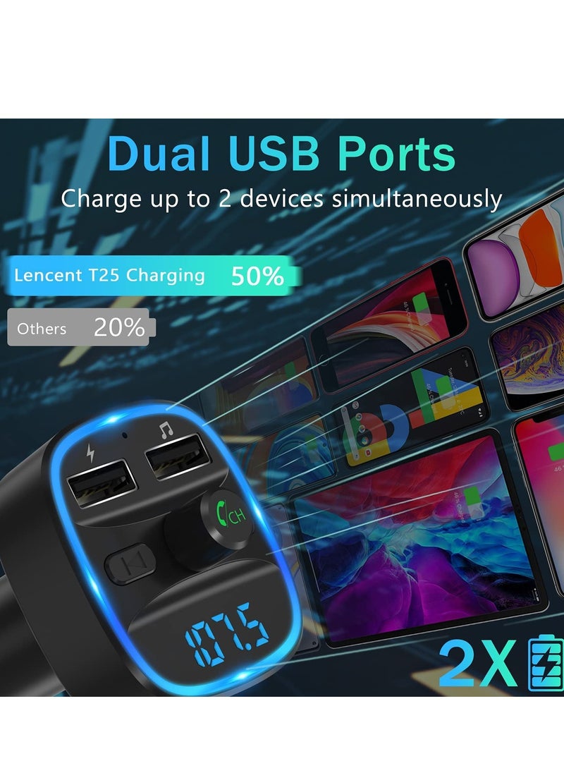 FM Transmitter, Bluetooth FM Transmitter Wireless Radio Adapter Car Kit with Dual USB Charging Car Charger MP3 Player Support TF Card & USB Disk