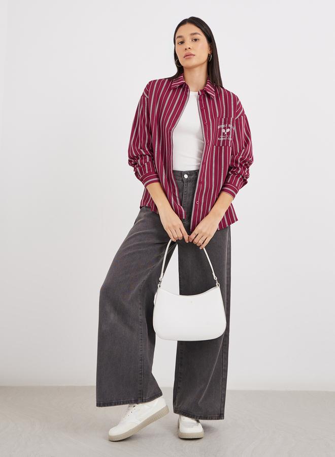 ستايلي قميص مقلم واسع بجيوب صدر مطبوعة باللون الأحمر - Image 3