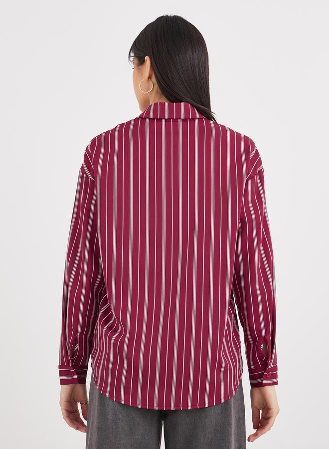 ستايلي قميص مقلم واسع بجيوب صدر مطبوعة باللون الأحمر - Image 5