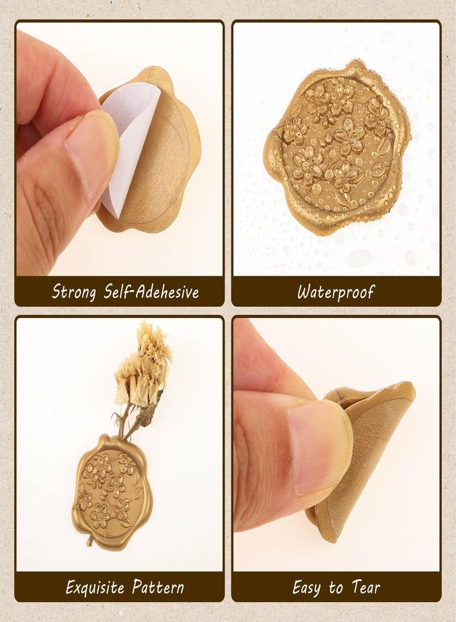 WSICSE 60Pcs Wax Seal Stickers, Wedding Invitation Envelope Seal Stickers Adhesive Backed Light Gold for Wedding, Party,Christmas, Gift Wrapping (4 Flower Styles) - Image 3