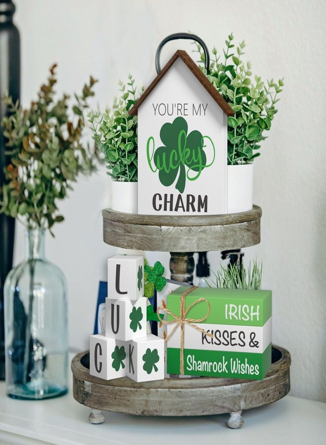 Tovwei St. Patrick's Day Decorations Shamrock Decor Faux Books, 8 Pcs St. Patricks Day Tiered Tray Decor Book Stack Lucky Wooden Signs, Farmhouse Rustic Wooden Decor for Home Kitchen Table - Image 3