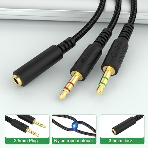 Koffmon Replacement Audio Cable Cord Wire with Y Splitter for Razer Kraken X/BlackShark V2 Pro/Razer Nari Headphone Gaming Headset Adapter to PC/Speaker/Headphone - Image 4