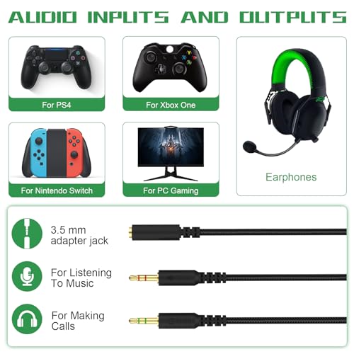 Koffmon Replacement Audio Cable Cord Wire with Y Splitter for Razer Kraken X/BlackShark V2 Pro/Razer Nari Headphone Gaming Headset Adapter to PC/Speaker/Headphone - Image 3