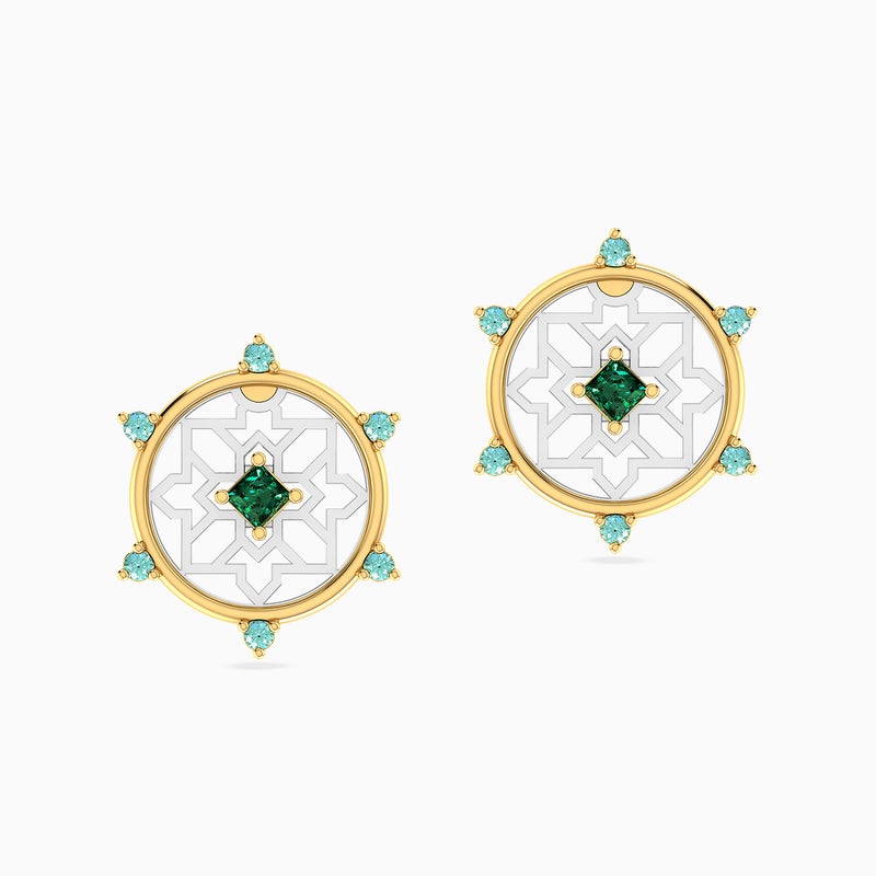 Instyle by L'azurde Circled Star Arabesque Colored Stones Stud Earrings in 14K Gold - Image 4