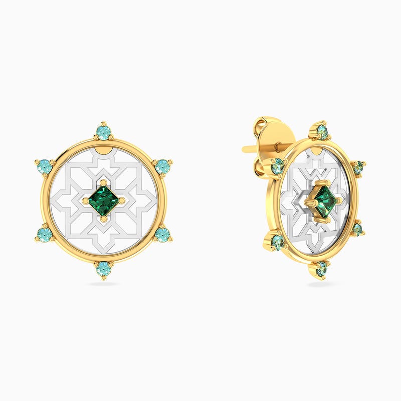 Instyle by L'azurde Circled Star Arabesque Colored Stones Stud Earrings in 14K Gold - Image 1