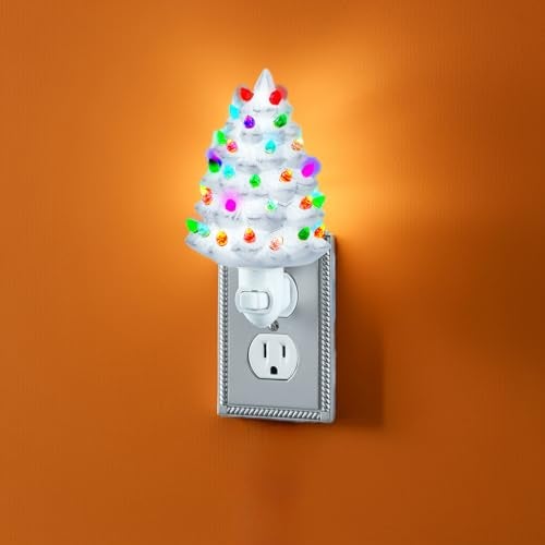 Collections Etc Ceramic Christmas Tree Night Light - 6" H, Nostalgic, Decorative Bathroom Decoration, Green - Image 3