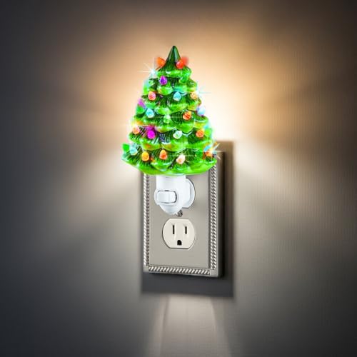 Collections Etc Ceramic Christmas Tree Night Light - 6" H, Nostalgic, Decorative Bathroom Decoration, Green - Image 5
