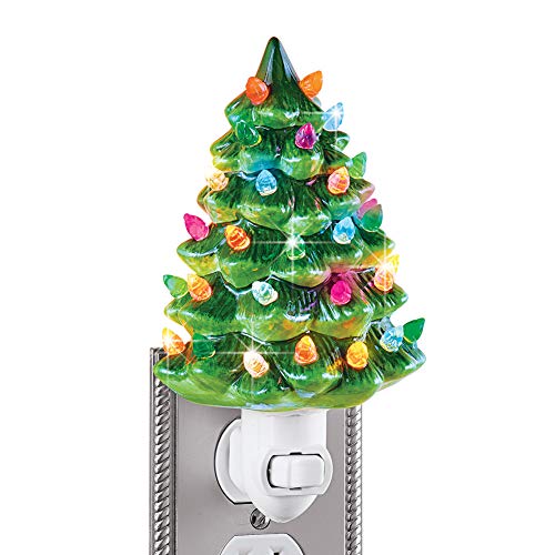Collections Etc Ceramic Christmas Tree Night Light - 6" H, Nostalgic, Decorative Bathroom Decoration, Green - Image 1