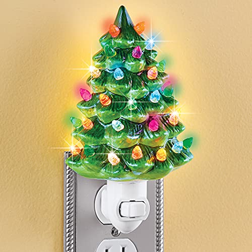 Collections Etc Ceramic Christmas Tree Night Light - 6" H, Nostalgic, Decorative Bathroom Decoration, Green - Image 2
