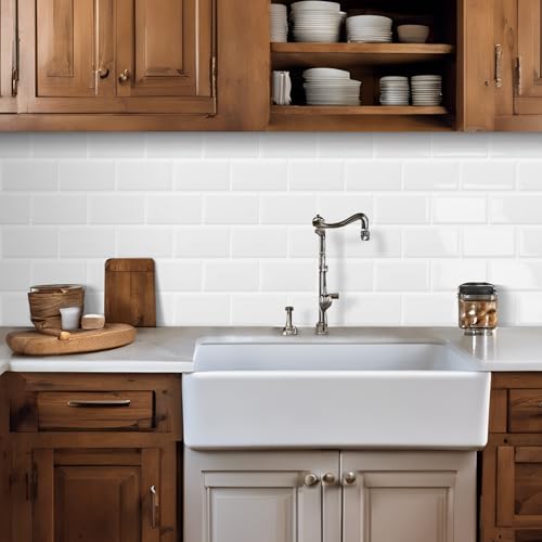 DEWOO 20-Sheet White Peel and Stick Subway Tile Backsplash Self Adhesive Brick Stickers for Kitchen Bathroom Wall (12"×12") - Image 4