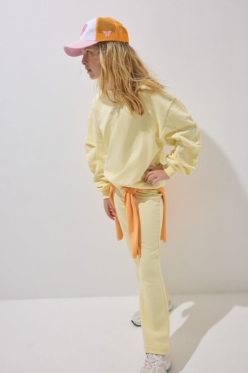 DeFacto Yellow Girl Girl 2-Piece Crew Neck Sweatshirt and Pleated Trousers Set Casual - Image 2
