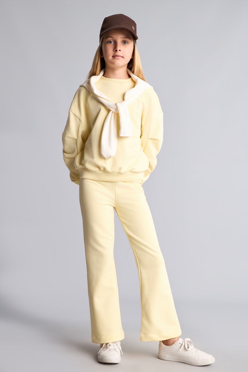 DeFacto Yellow Girl Girl 2-Piece Crew Neck Sweatshirt and Pleated Trousers Set Casual - Image 4