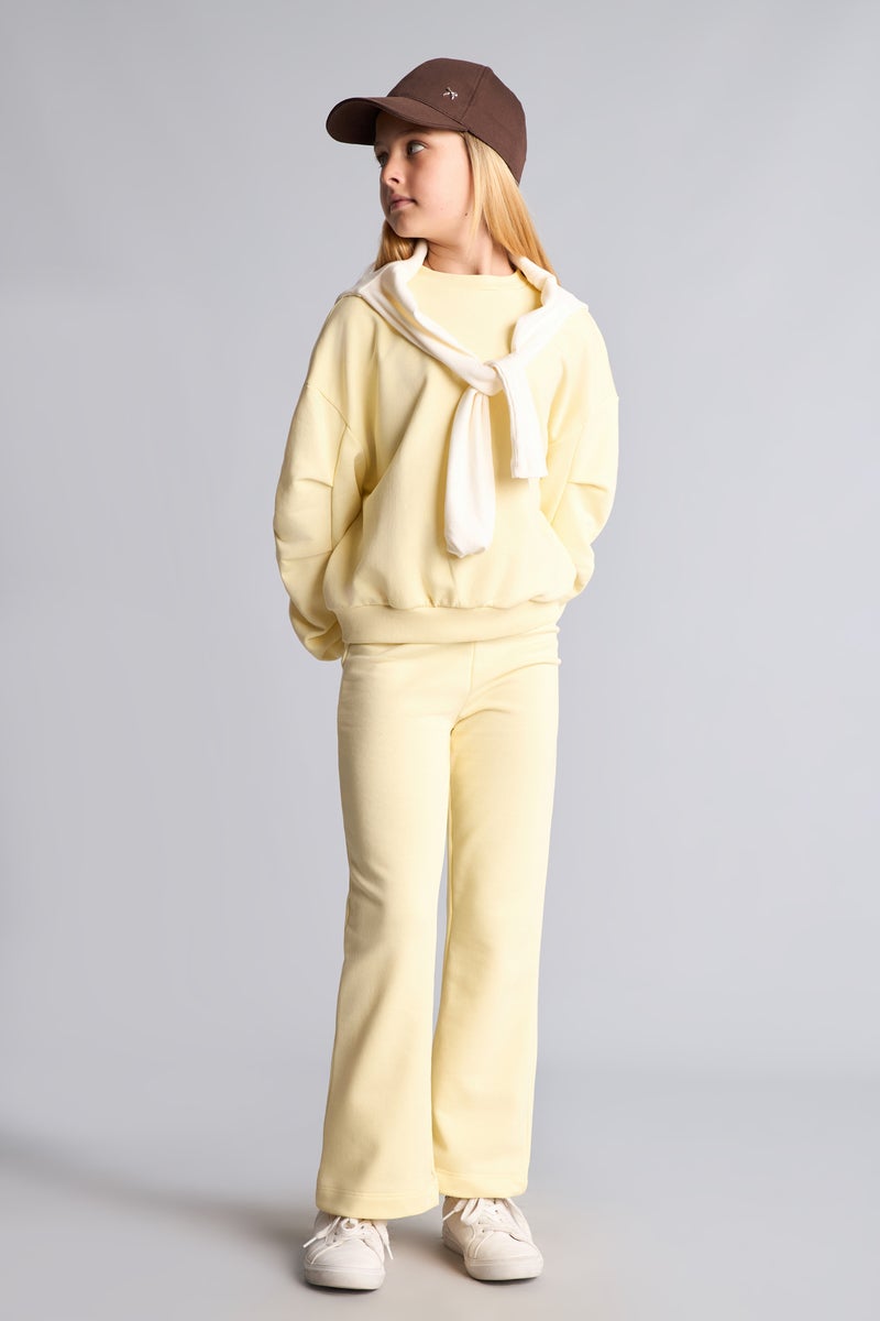 DeFacto Yellow Girl Girl 2-Piece Crew Neck Sweatshirt and Pleated Trousers Set Casual - Image 5