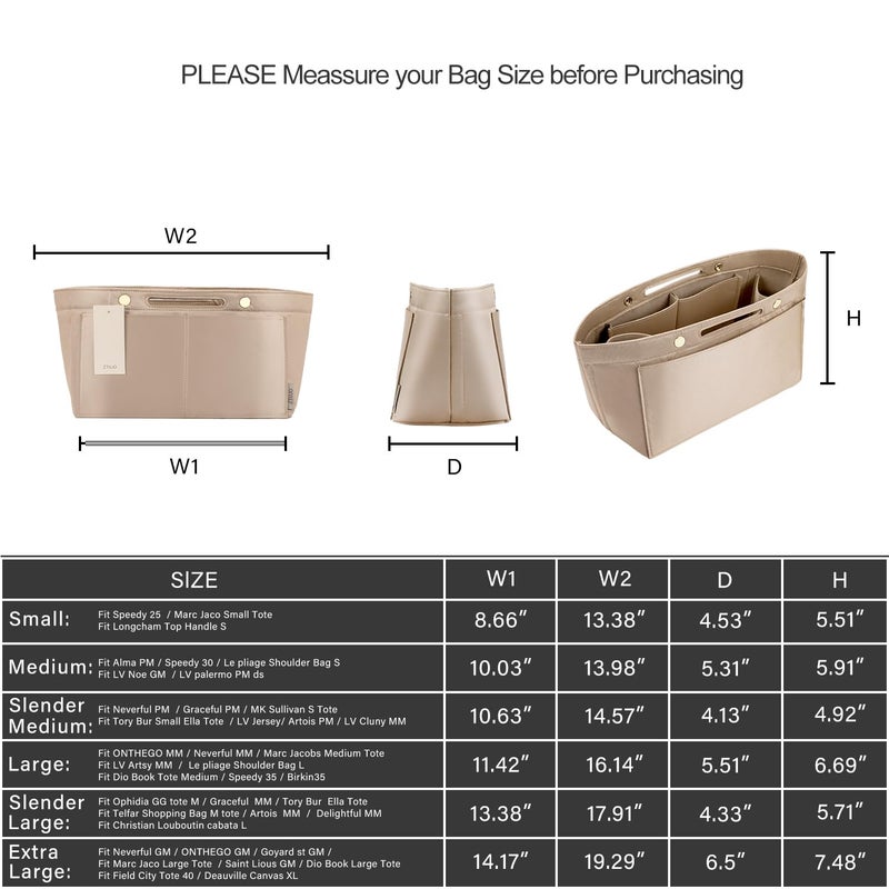 ZTUJO Purse Organizer Insert For Handbag & Tote Shaper,Tote Bag Organizer Insert For Speedy Neverful, 6 Sizes(Small, Silky Beige) - Image 3