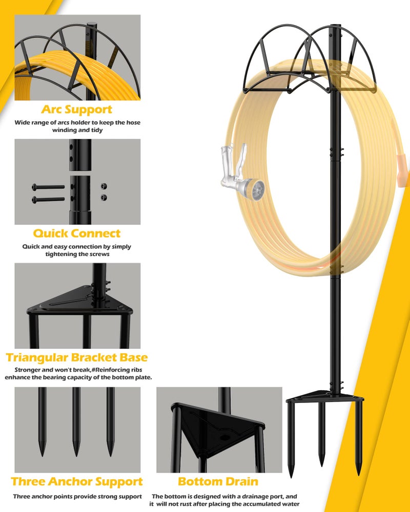 S SUCHEK Suchek Metal Garden Hose Holder Stake, Freestanding, Heavy Duty Water Hose Stand, In Ground Hose Rack Organizer for Outside Yard (Black) - Image 3