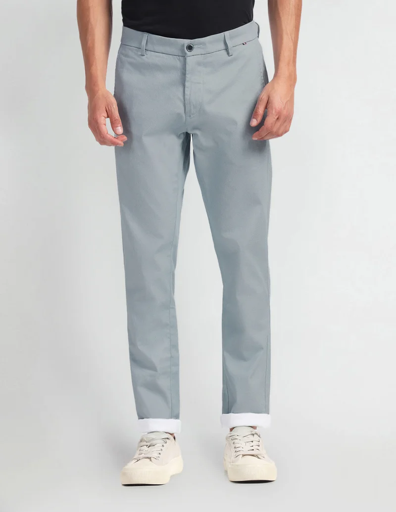 Arrow Blue Solid Smart Flex Trousers for Men | Best Price UAE