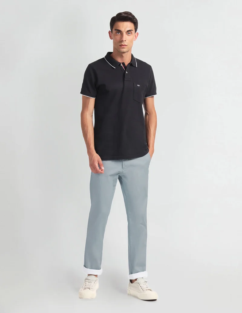 Arrow Blue Solid Smart Flex Trousers for Men | Best Price UAE