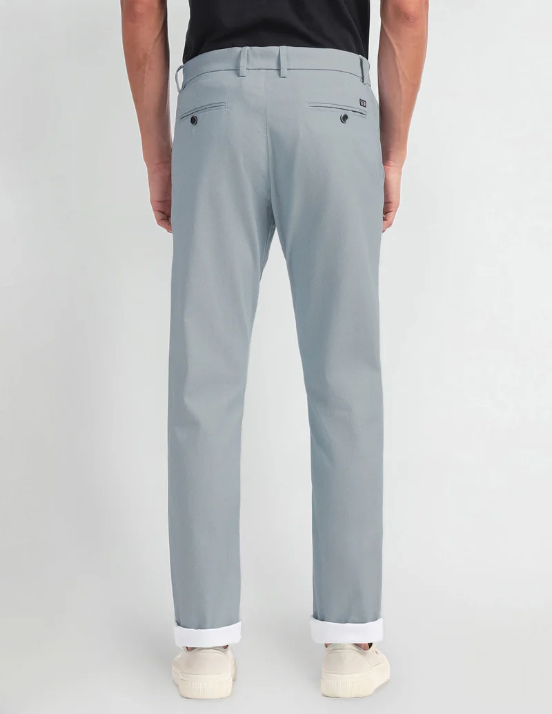 Arrow Blue Solid Smart Flex Trousers for Men | Best Price UAE