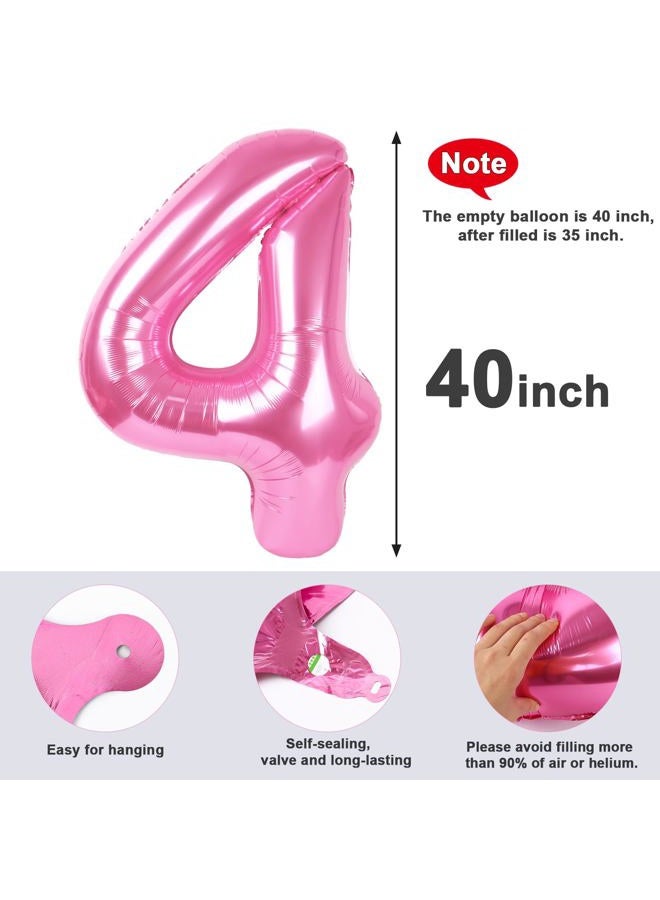 Mluchee 4 Balloon Number 40 Inch Birthday Party Decorations, Jumbo Mylar Foil Happy Pink Balloons For 4th Girl, Minnie Mouse Gracie Corner Party Decorations - Image 5