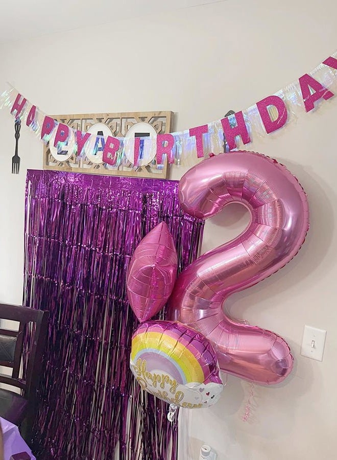 Mluchee 4 Balloon Number 40 Inch Birthday Party Decorations, Jumbo Mylar Foil Happy Pink Balloons For 4th Girl, Minnie Mouse Gracie Corner Party Decorations - Image 2
