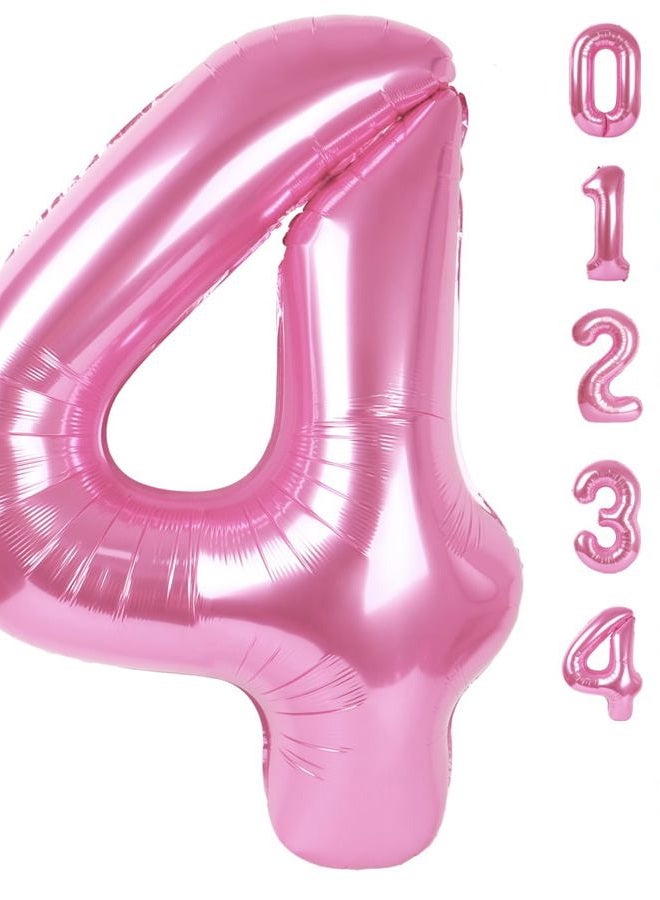 Mluchee 4 Balloon Number 40 Inch Birthday Party Decorations, Jumbo Mylar Foil Happy Pink Balloons For 4th Girl, Minnie Mouse Gracie Corner Party Decorations - Image 1
