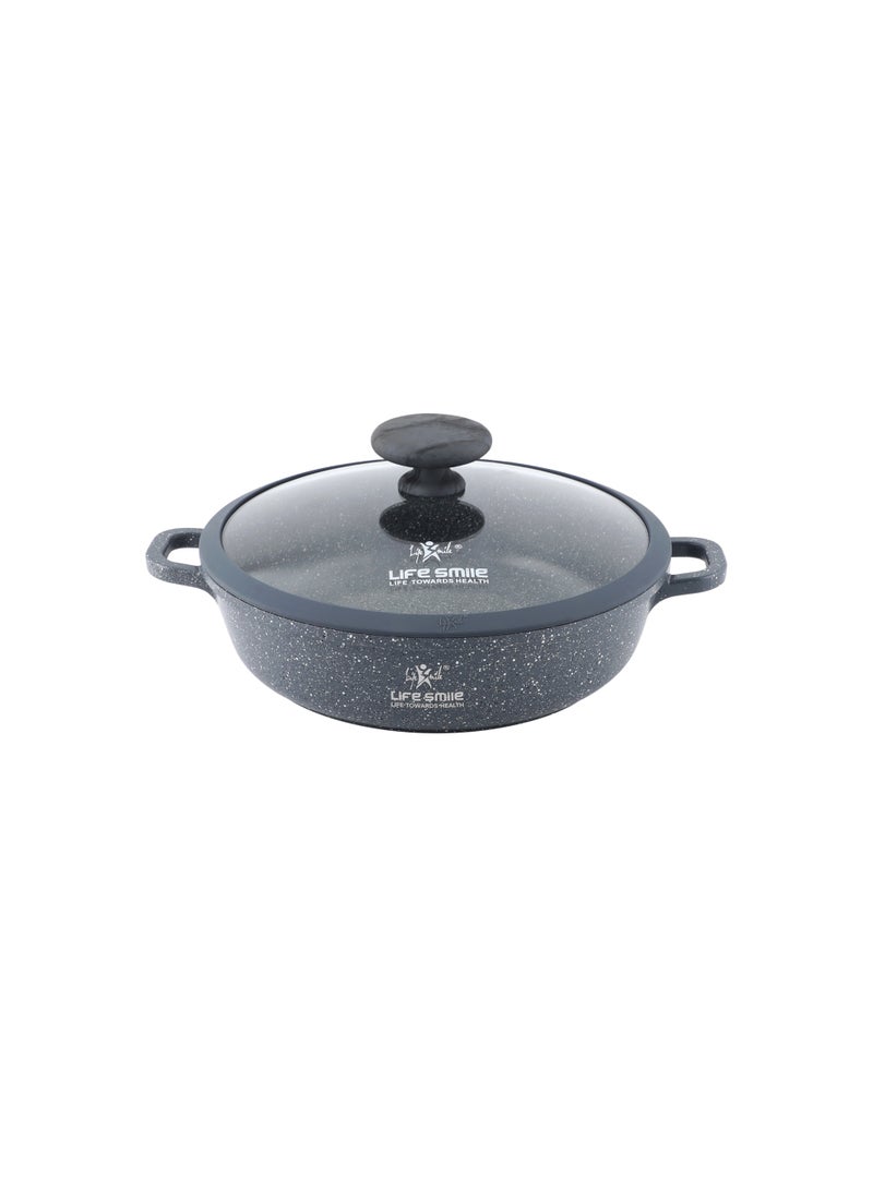 Life Smile 24cm Granite Nonstick Shallow Pot with Lid – Induction Base, 2.5L - Image 1