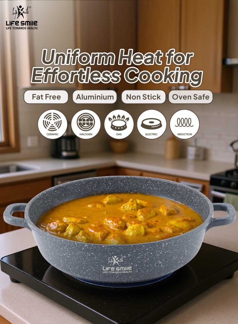 Life Smile 24cm Granite Nonstick Shallow Pot with Lid – Induction Base, 2.5L - Image 3