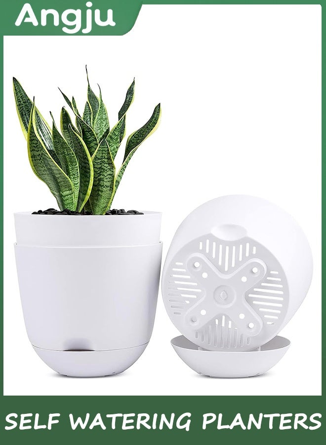 انججو 3 قطع من 20 سم الزراعات الذاتية الري الصرف الصحي العالي مع خزان صحن عميق، للزهور الحديقة الداخلية والخارجية وعاء النبات (أبيض) - Image 1