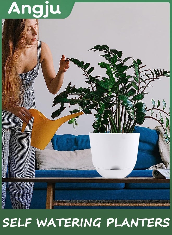 انججو 3 قطع من 20 سم الزراعات الذاتية الري الصرف الصحي العالي مع خزان صحن عميق، للزهور الحديقة الداخلية والخارجية وعاء النبات (أبيض) - Image 5